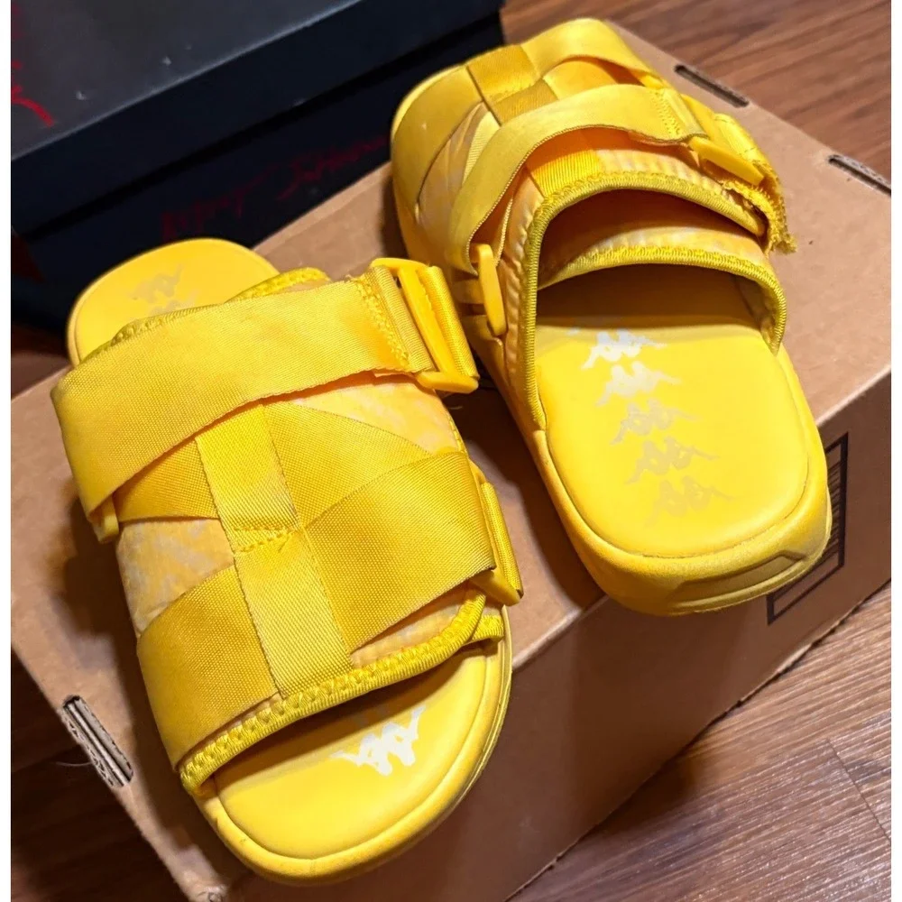 Kappa Slides Kids Size 6Y Yellow Good Adjustable Straps Logo Print Sporty Sandal